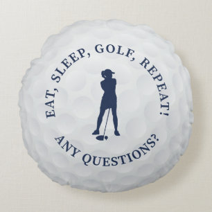 Golfball Custom Lady Golfer Silhouette Cute Blau Rundes Kissen