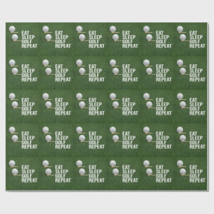 Golfball eat schlaf golf wiederholen auf grünem Gr Geschenkpapier