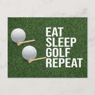 Golfball eat schlaf golf wiederholen auf grünem Gr Postkarte