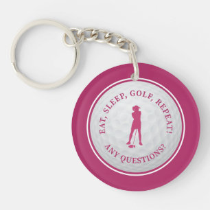 Golfball-Golferin-modernes-Monogramm-feminin-rosa- Schlüsselanhänger