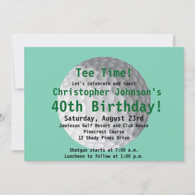 Golfball Green Golf 40. Geburtstag Party Einladung (Vorderseite)