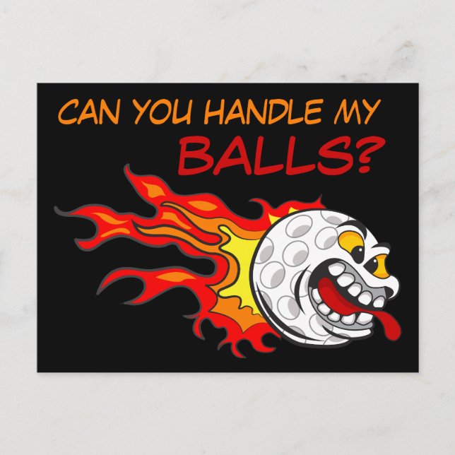 Golfball in Flammen mit einem lustigen Zitat Postkarte (Vorderseite)