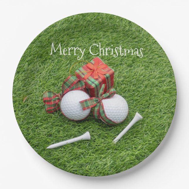 Golfball mit Abschlag und Geschenk für Golfer Weih Pappteller (Vorderseite)