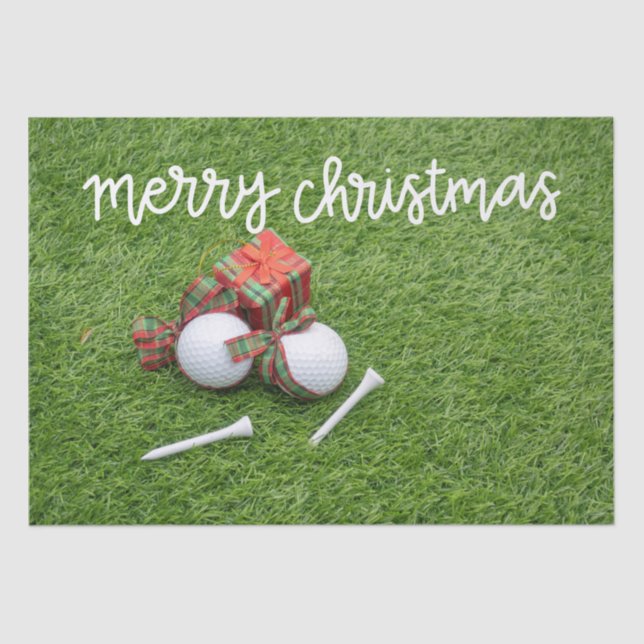 Golfball mit Geschenken auf grünem Weihnachten Seidenpapier (Vorderseite)