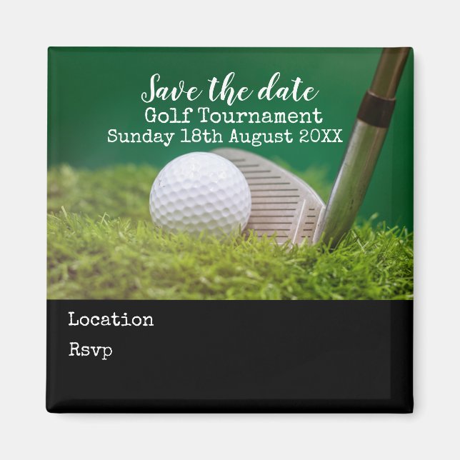 Golfball mit Golfclub Save the Date auf Grün Magnet (Vorne)