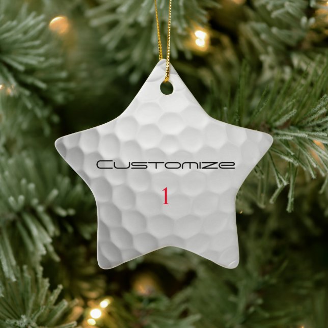 Golfball mit Personalisiertem Text und Nummer Keramik Ornament (Baum)