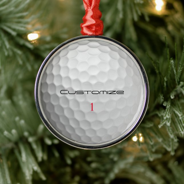 Golfball mit Personalisiertem Text und Nummer Ornament Aus Metall (Baum)
