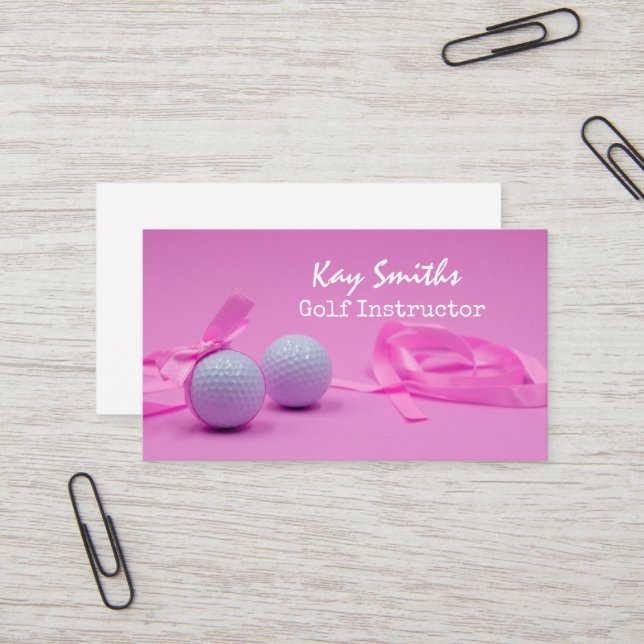 Golfball mit rosa Band auf rosa Golferin Visitenkarte (Vorderseite/Rückseite Beispiel)