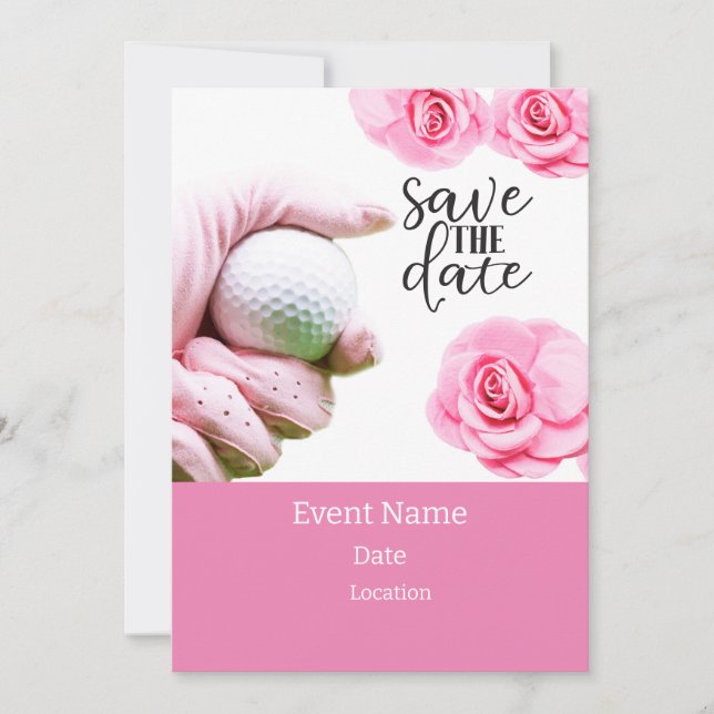 Golfball mit rosa Blume für Frauenturnier Einladung (Vorderseite)