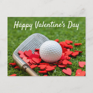 Golfball mit rotem Herzen für den Valentinstag Postkarte