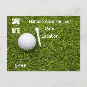 Golfball mit Tee Save the Date grün Postkarte