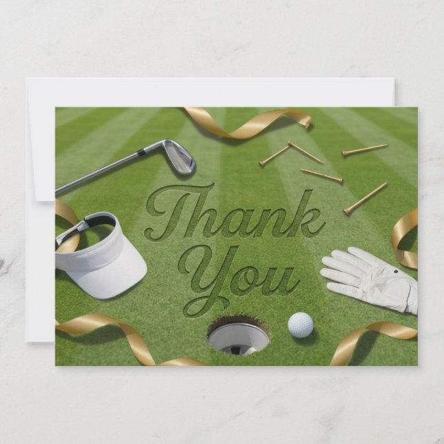 Golfball mit Text Danke auf grünem Gras (Vorderseite)