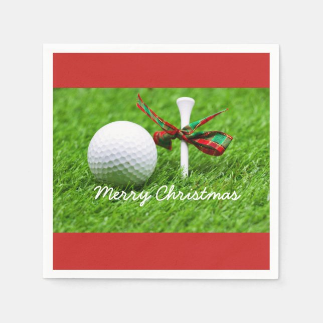 Golfball mit Weihnachtsbändern und Tee Serviette (Vorderseite)