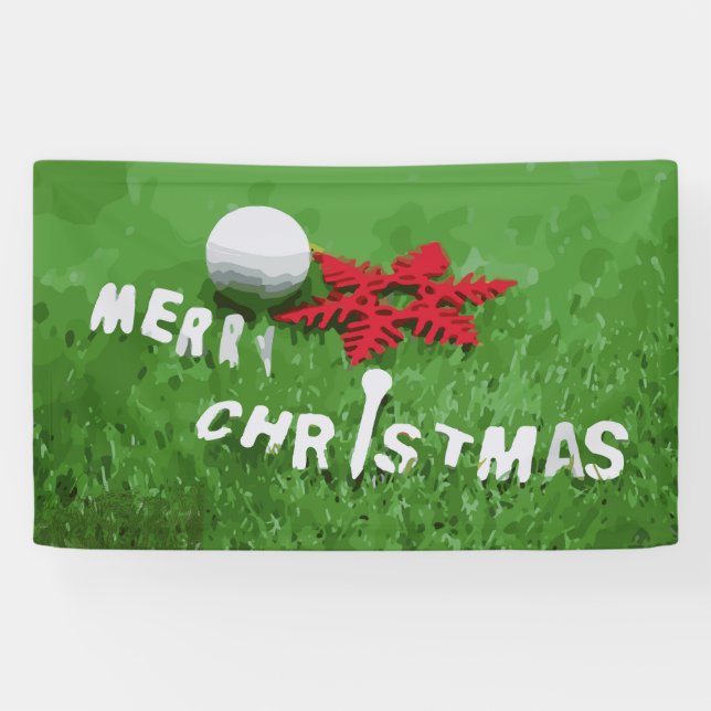 Golfball mit Weihnachtsgeschmack auf grünem Gras Banner (Horizontal)
