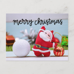 Golfball mit Weihnachtsmann mit Weihnachtsdekorati Feiertagspostkarte
