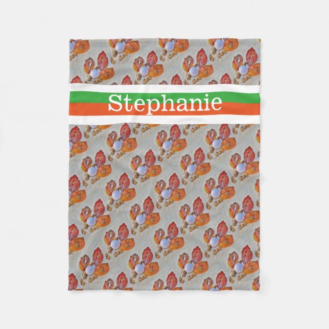 Golfball Personalisiert mit Namen orange und grün Fleecedecke (Vorderseite)