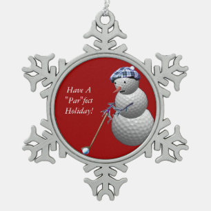 Golfball-Schneemann Schneeflocken Zinn-Ornament