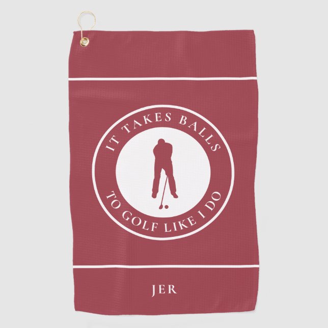 Golfball Spaß Golfer Sport Pub Monogram Red Golfhandtuch (Vorderseite)