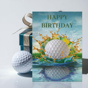 Golfball trifft auf Wasser Geburtstag für Golfspie Karte