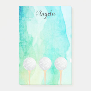 Golfball Türkis blaues Aquarellfarbendesign Post-it Klebezettel
