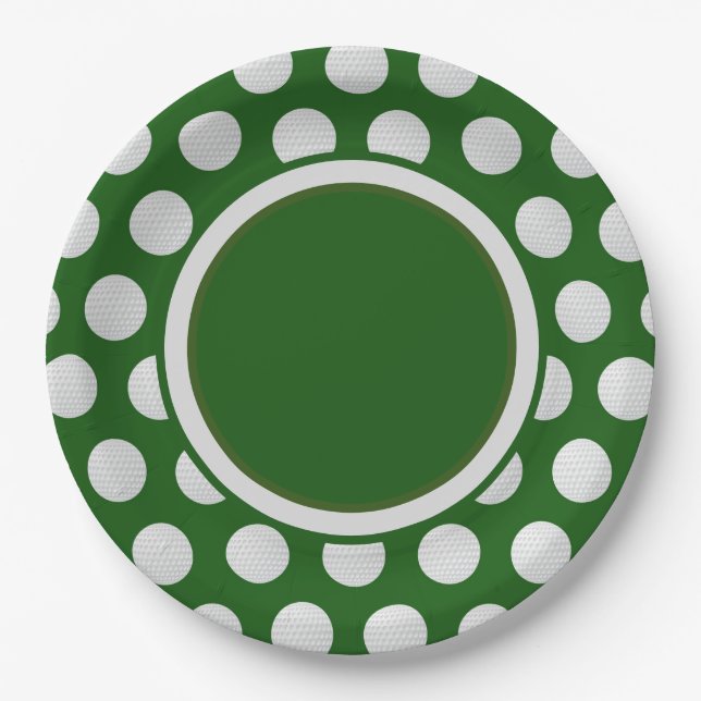 Golfball überall auf grünem Hintergrund Pappteller (Vorderseite)