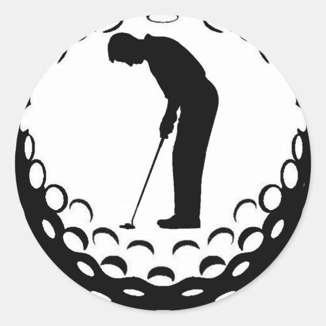 GOLFBALL UND GOLFER RUNDER AUFKLEBER (Vorderseite)