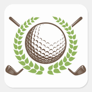 Golfball und Golfschläger mit Kranz-Aufkleber Quadratischer Aufkleber