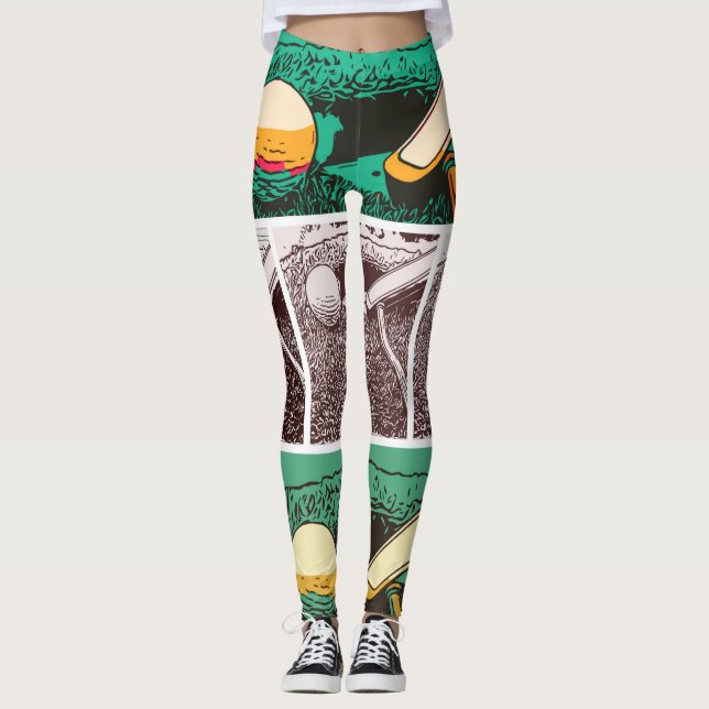 Golfball und Putter auf Grün Leggings (Vorderseite)