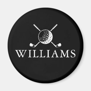Golfball und Schläger mit eigenem Namen in Schwarz Magnet