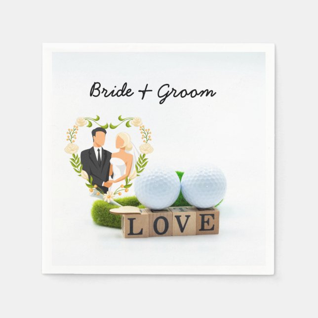 Golfball und T-Shirt mit LIEBE Golfer Wedding Serviette (Vorderseite)