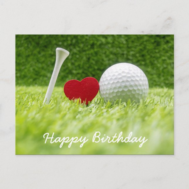 Golfball und Tee auf Grün mit Liebe Postkarte (Vorderseite)
