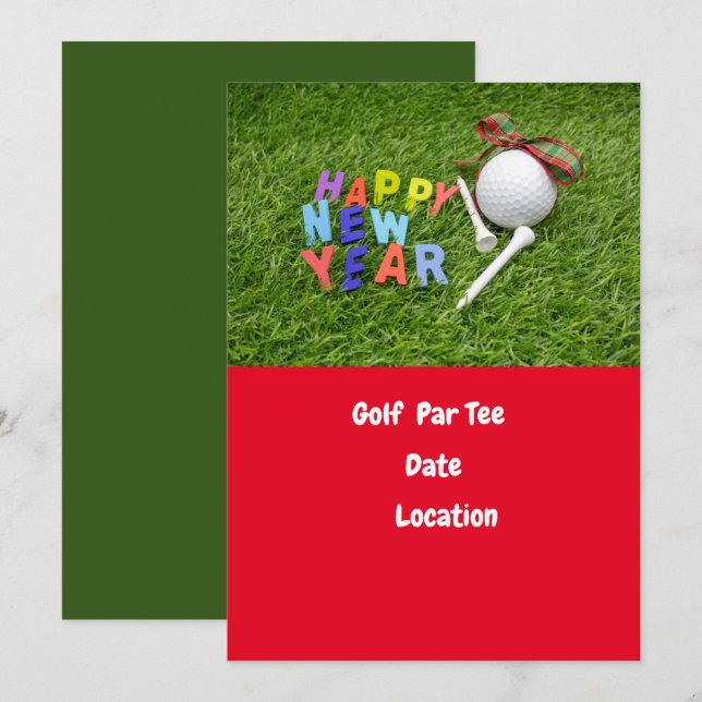 Golfball und tee Happy New Year Par Tee Golfer Einladung (Vorne/Hinten)