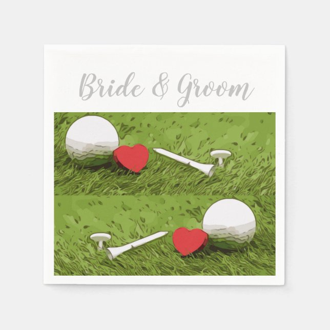 Golfball und Tee mit Liebe für Golferhochzeit Serviette (Vorderseite)