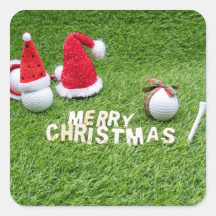Golfball und Weihnachtsmannmütze für Golferweih Quadratischer Aufkleber