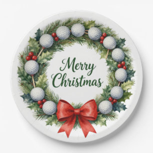 Golfball-Weihnachtskranz Frohe Weihnachten Pappteller