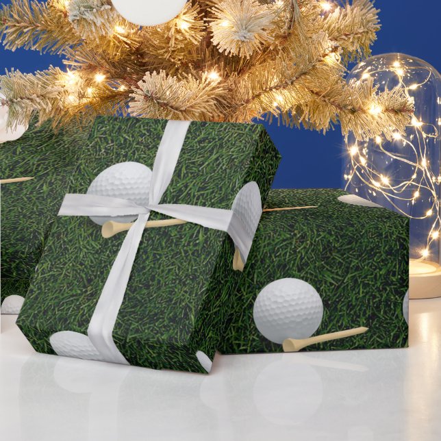Golfbälle auf grünem Gras Hintergrund Geschenkpapier (Feiertage)