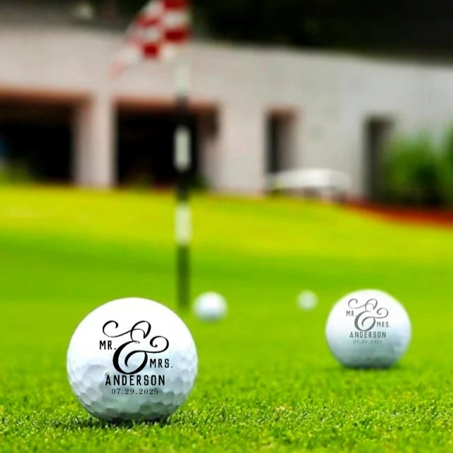 Golfbälle mit modernen Namen Datum schwarzer Text (Modern custom wedding couple name date black text golf ball)
