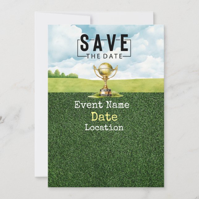 Golfbälle mit Putter Save the Date Minimal Einladung (Vorderseite)