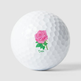Golfbälle mit rosa Rose und personalisiertem Text