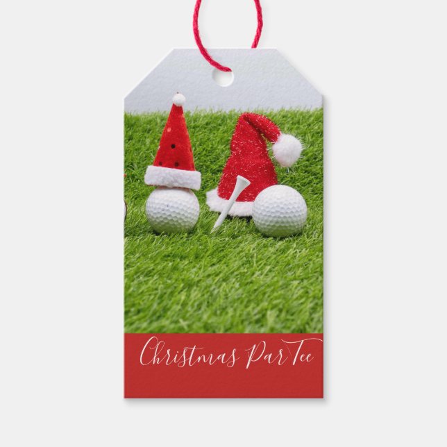 Golfbälle mit Weihnachtsmannmützen Weihnachten sin Geschenkanhänger (Vorderseite)
