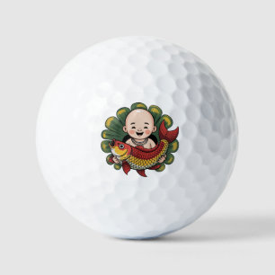 Golfbälle Niedlicher Junge mit Lucky Koi