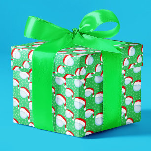 Golfbälle Santas Hut & Schneeflocken Grün Geschenkpapier