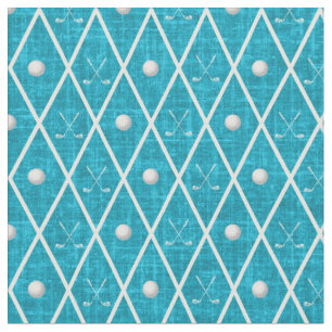 Golfbälle & Schläger Argyle auf Aqua Blau Stoff