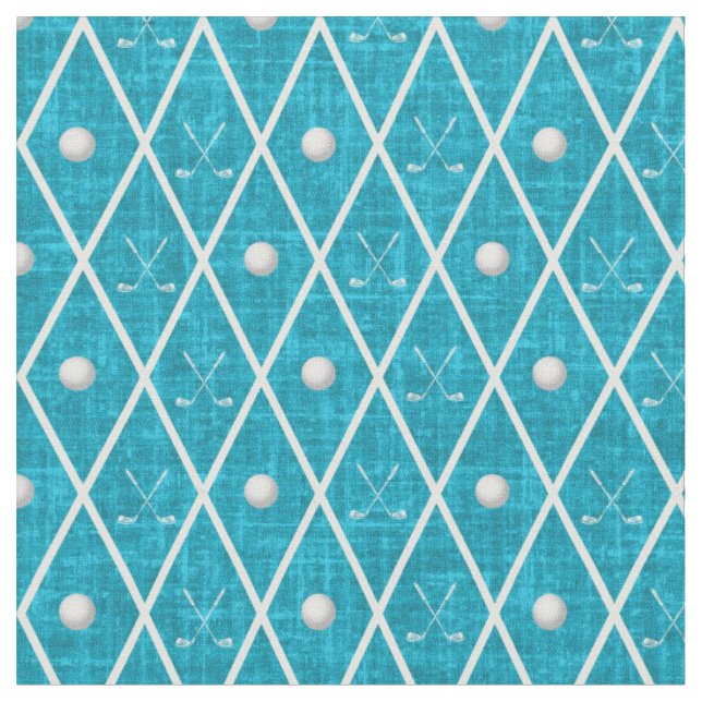 Golfbälle & Schläger Argyle auf Aqua Blau Stoff (Nahaufnahme)