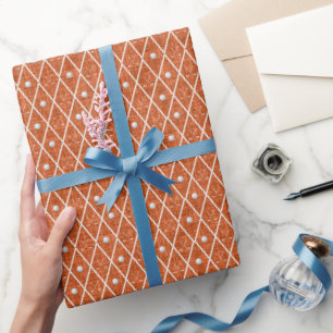Golfbälle & Schläger Argyle auf dunklem Orange Geschenkpapier