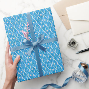 Golfbälle & Schläger Argyle auf hellblau Geschenkpapier