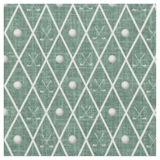Golfbälle & Schläger Argyle auf Jägergrün Stoff (Nahaufnahme)