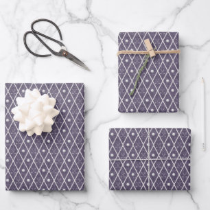 Golfbälle & Schläger Argyle auf mattlila Geschenkpapier Set