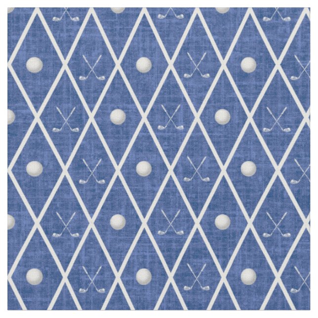 Golfbälle & Schläger Argyle auf mittelblau Stoff (Nahaufnahme)