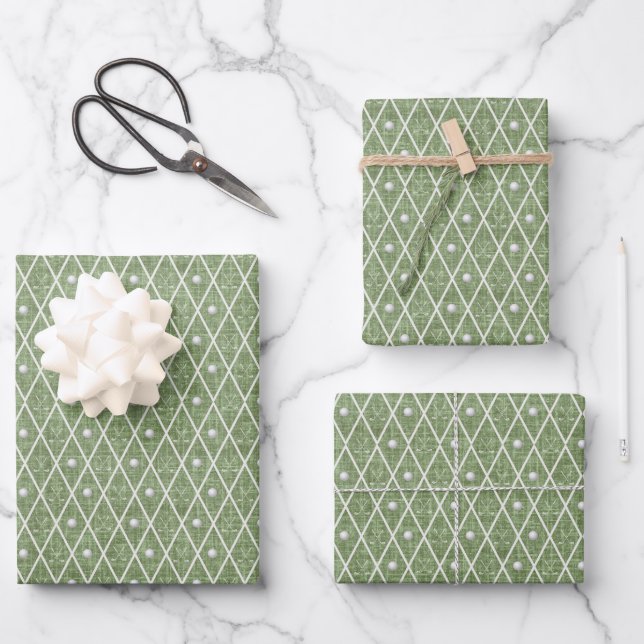 Golfbälle & Schläger Argyle auf Pickle Green Geschenkpapier Set (Vorderseite)